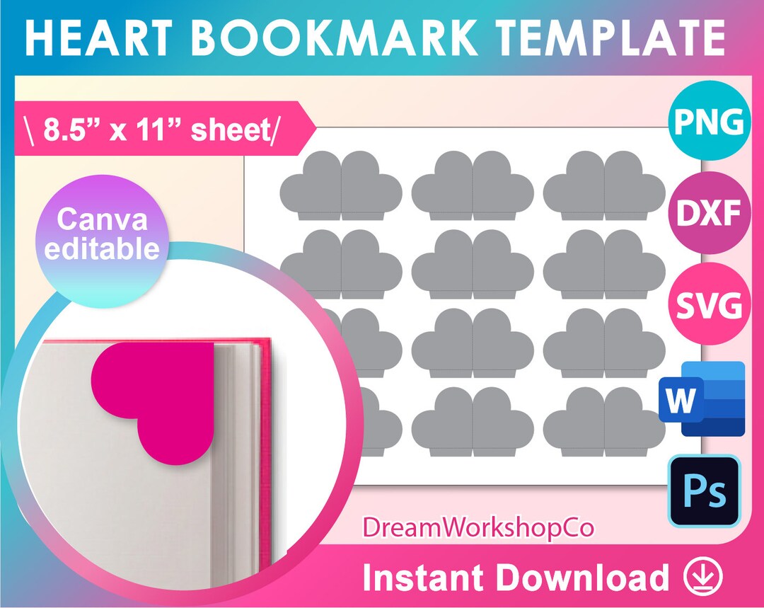 Heart Bookmark Template Bookmark Template SVG Canva DXF Ms Word heart-bookmark-template-bookmark-template-svg-canva-dxf-ms-word