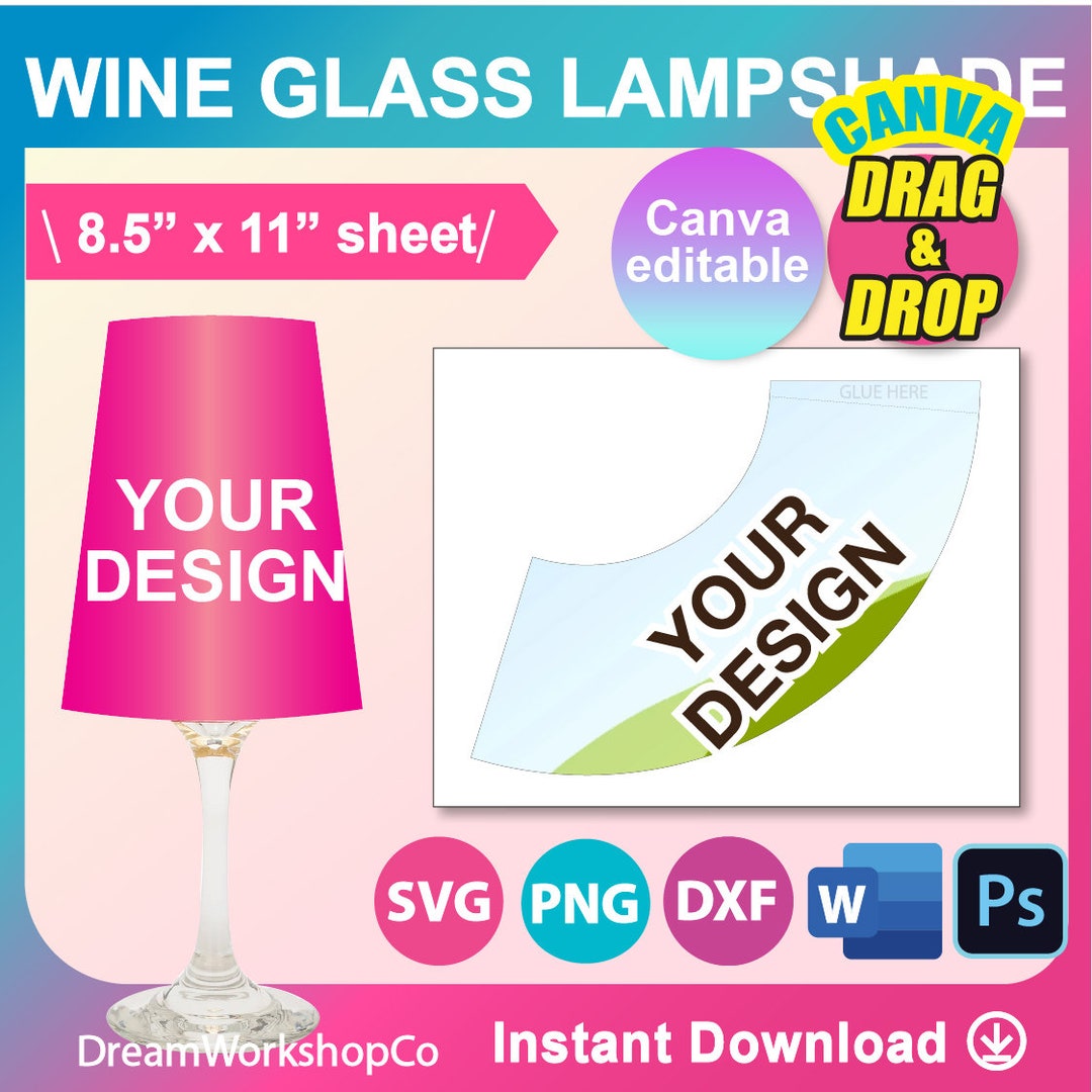 Wine Glass Lampshade Template, Canva, SVG, DXF, Ms Word Docx, Png, Psd, 8.5x11 Sheet, Printable ...