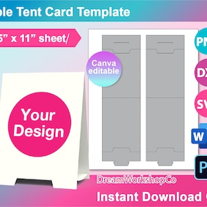 Table Tent Card Template, Food Label Card, SVG, DXF, Ms Word docx, Png, Psd, 8.5"x11" sheet, Printable, Instant Download