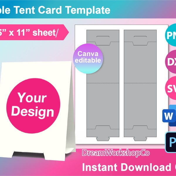 Table Tent Card Template, Food Label Card, SVG, DXF, Ms Word docx, Png, Psd, 8.5"x11" sheet, Printable, Instant Download