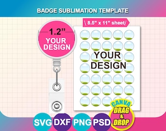 Badge Reel Sublimation Display Card Template, Canva, Svg, Dxf, Psd, Png (Digital Download)