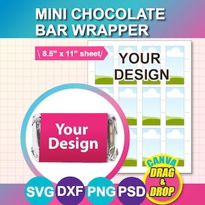 Mini Chocolate Wrapper Template, Canva, SVG, DXF, Psd, Png, 8.5x11 Sheet, Digital Download