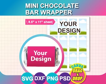 Mall för minichokladpapper, Canva, SVG, DXF, Psd, Png, 8,5x11-ark, digital nedladdning