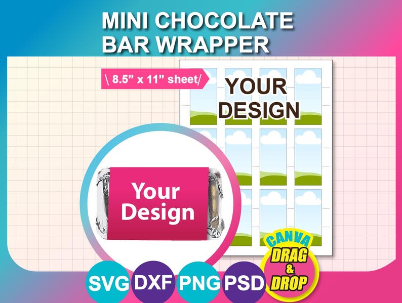Mini Chocolate Wrapper Template, Canva, SVG, DXF, Psd, Png, 8.5x11 ...
