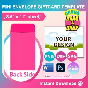 Modèle d'enveloppe de carte-cadeau, enveloppe de carte-cadeau Svg, toile, Ms Word, PSD, PNG, SVG, Dxf, feuille 8,5 x 11", imprimable, téléchargement immédiat