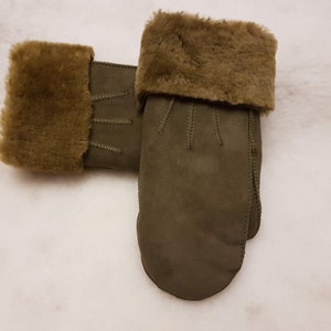 本物の女性用シープスキンミトン、メリノウール、女性用グリーン、オリーブ手袋、暖かくて柔らかく、快適でトレンディな冬用手袋!!!!!