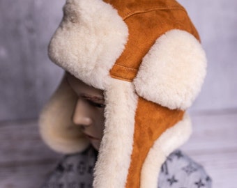 Sheepskin Men's Hat, Pilot Women's Hat, Aviator Hat, Soft and warm head protection, Warm hat!!!