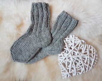 Hand Knitted Natural Socks, Grey Socks, Hand Knit,  Pure Wool,  Knitted Warm Socks, Hand Made Winter Socks, Natural Wool.