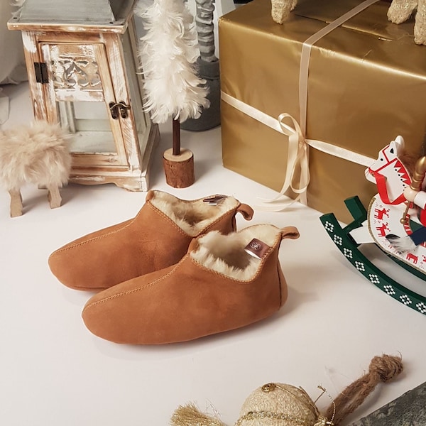 Pantuflas de mujer, zapatos de interior, piel natural, cálidas y suaves, botas de piel de oveja, suela de ante, color castaño claro, nude, ¡¡¡Regalo de Navidad!!!