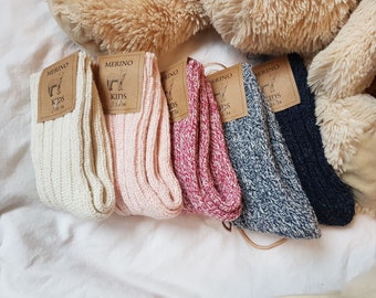 Chaussettes mérinos pour enfants, laine mérinos naturelle, douce et chaude, idée cadeau de Noël, chaussettes enfants 5-6 y