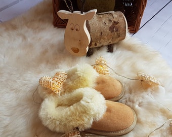Sheepskin Children Slippers, Slip on House Shoes, 100%Natural Leather, Soft and Warm Wool, Breathable and Antialergical, Beige Color!!!!!