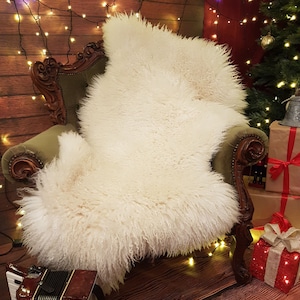 GIANT White Leicester Sheepskin Rug, White Genuine 100% Natural, Christmas Decoration, Nordic Style,Long Curly Wool, Sheepskin pelt!!!