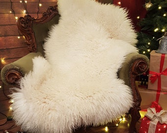 GIANT White Leicester Sheepskin Rug, White Genuine 100% Natural, Christmas Decoration, Nordic Style,Long Curly Wool, Sheepskin pelt!!!