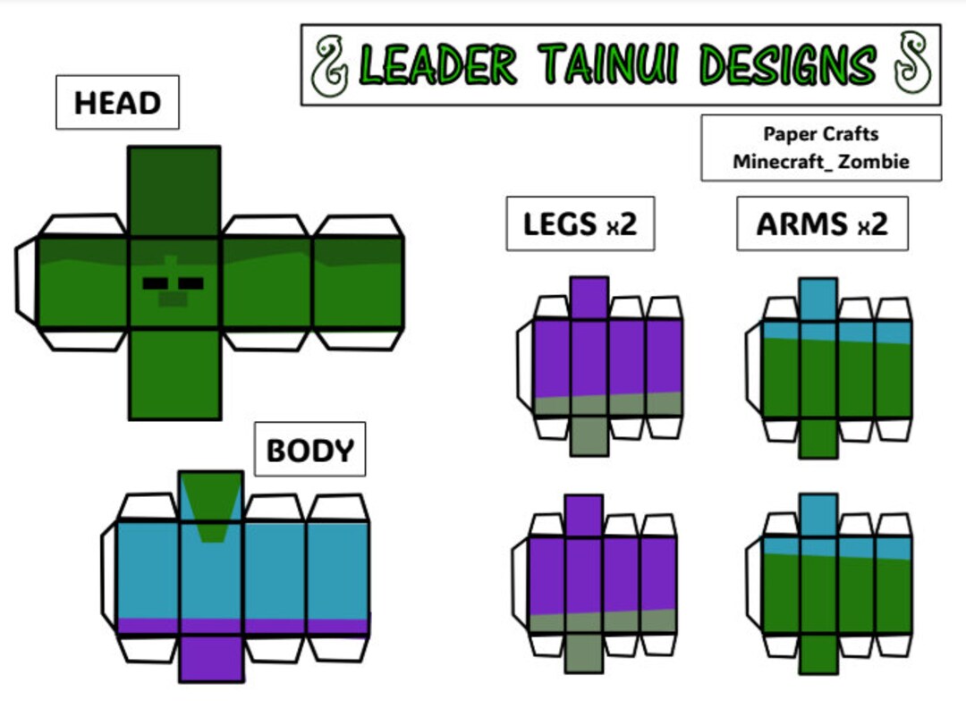 Minecraft Zombie Papercraft Printable Cut and Glue Etsy