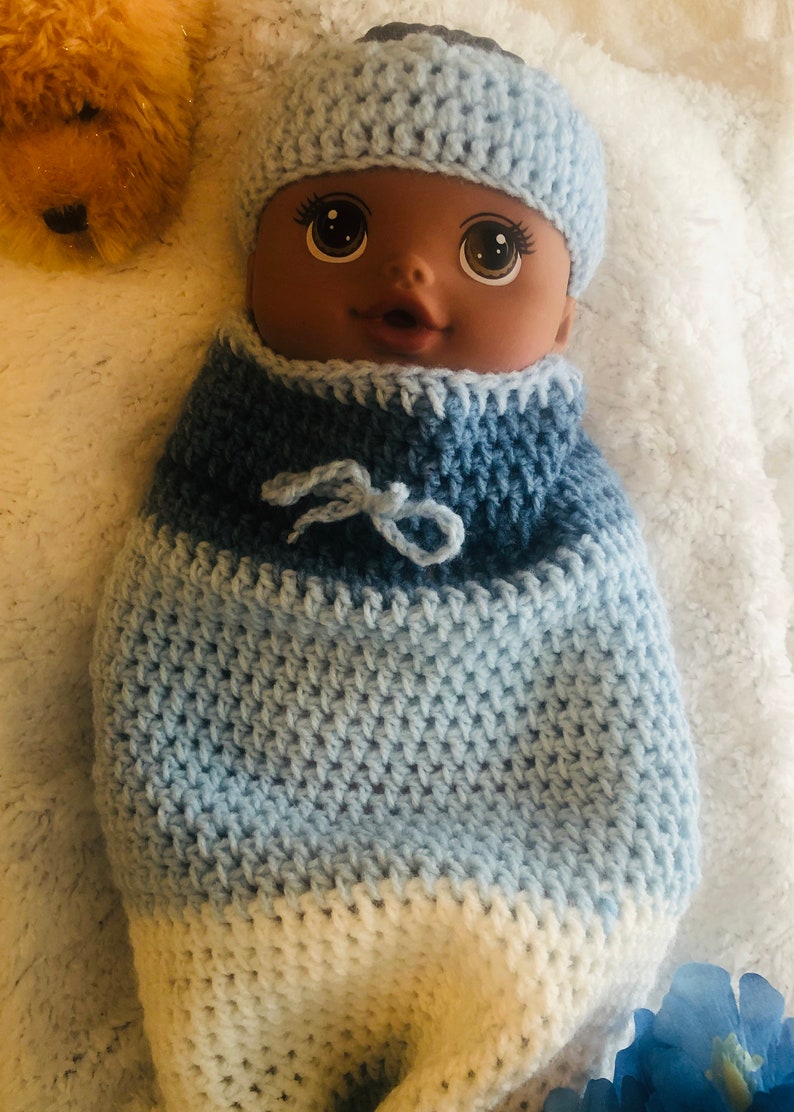 Newborn Baby Wrap and Crown Light Blue Green and Denim Colors, White