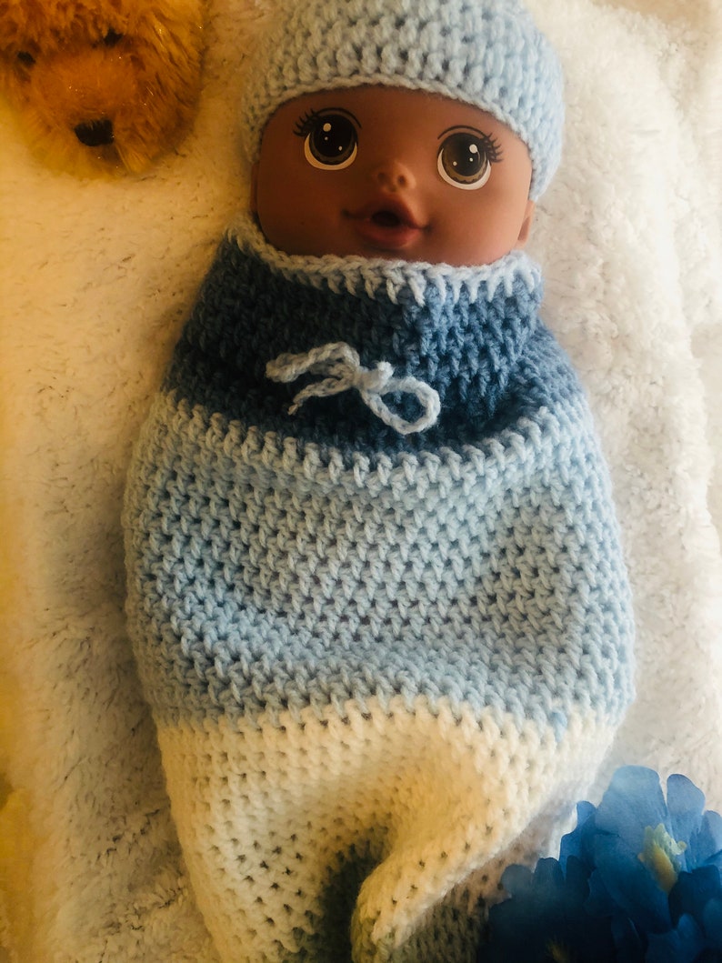 Newborn Baby Wrap and Crown Light Blue Green and Denim Colors, White
