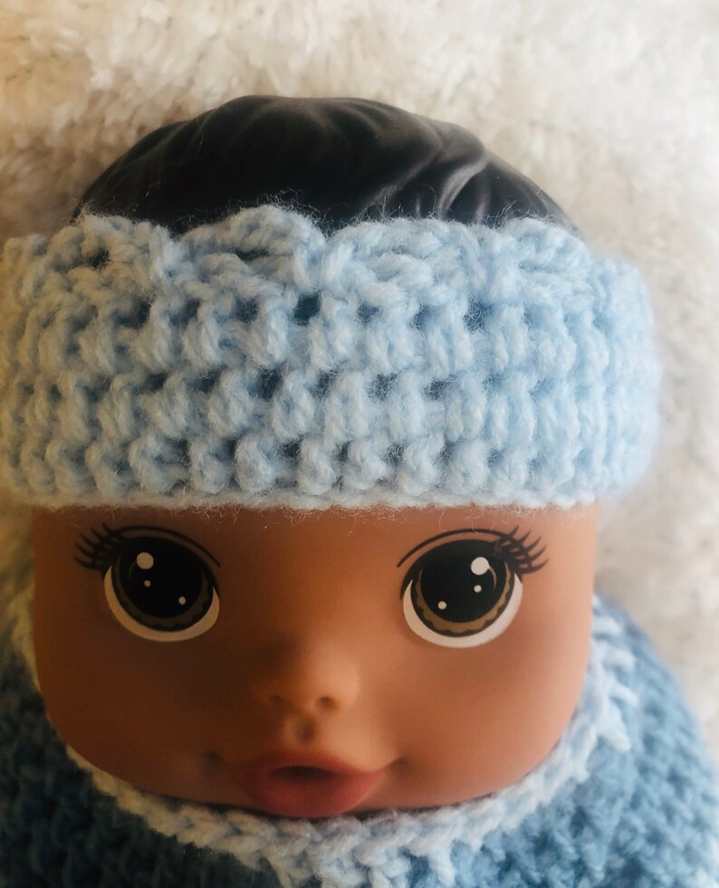 Newborn Baby Wrap and Crown Light Blue Green and Denim Colors, White