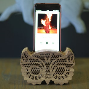 Passive Phone Amplifier, iPhone Acoustic Speaker, Personalized Wood Phone Stand, Wood Speaker for iPhone and Android