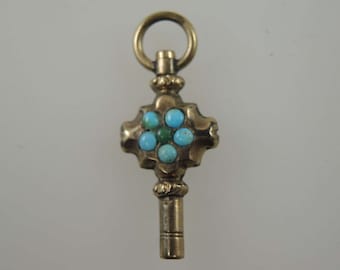 Gilt and turquoise set pocket watch key c1850