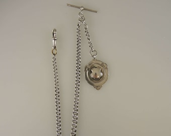 Victorian English silver Trombone link pocket watch chain 1897 