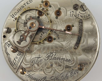 18 tamaño 17 Joya Hamilton 927 movimiento de reloj de bolsillo c1897