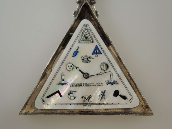 Original silver triangular MASONIC pocket watch c… - image 5