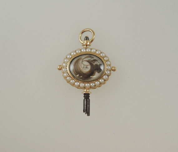 Solid gold pearl set Memento Mori pocket watch ke… - image 1