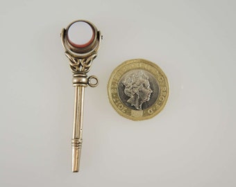 Gold cased Stone Set Swivel Pocket Watch Key. Circa 1880