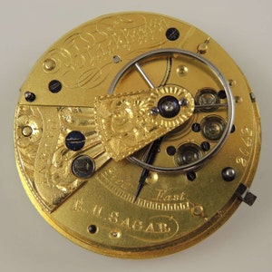 Frühes englisches Fusee Taschenuhrwerk. Sagar, Blackburn c1835