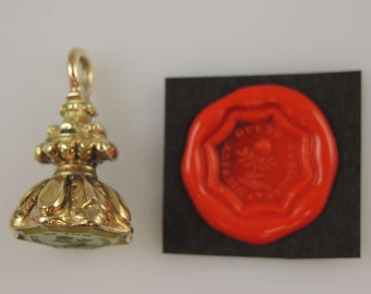Georgian gilt and stone set seal Happy Who You Picked intaglio c1820
