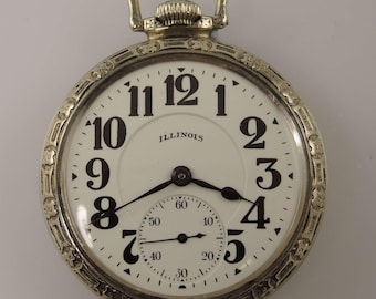 Reloj de bolsillo clásico Illinois Bunn Special Rail, 16s, 21J, c1923