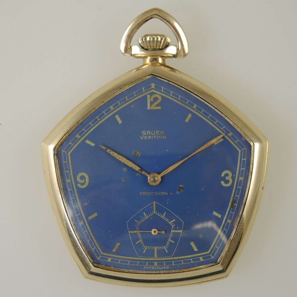 17 Jewel Gruen Veri Thin PENTAGON Cased pocket watch c1925