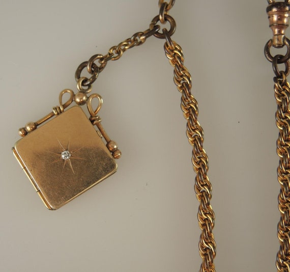 Fancy Gold plated Watch chain with locket fob c18… - image 2