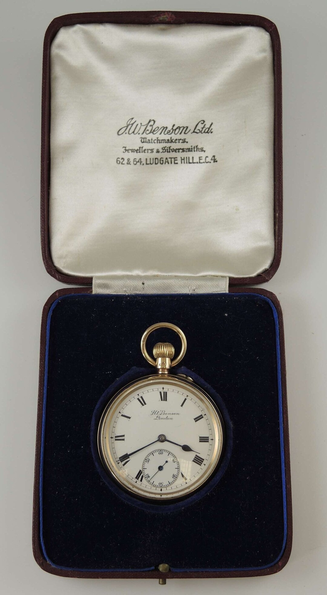 1925 JW Benson Rare All English made Watch with Enamel Dial and Arabic Numerals in 9ct Gold