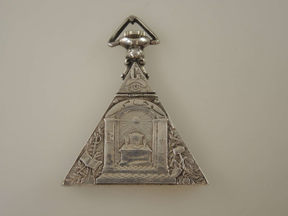 Original silver triangular MASONIC pocket watch c… - image 6