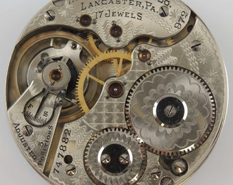 Movimiento de reloj de bolsillo Hamilton 972 de 16 s y 17 J, c1910