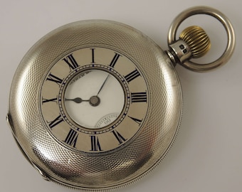 Reloj de bolsillo inglés Waltham Half Hunter de plata c1896