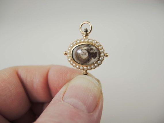 Solid gold pearl set Memento Mori pocket watch ke… - image 4