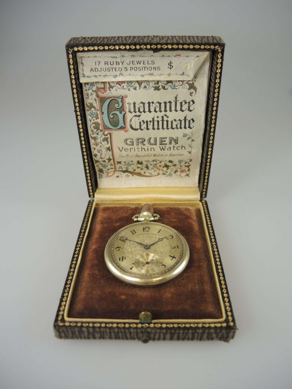14K Gold Gruen Verithin Pocket Watch With Box C1920 Etsy
