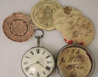 Georgian English silver verge pocket watch with watch papers c1792