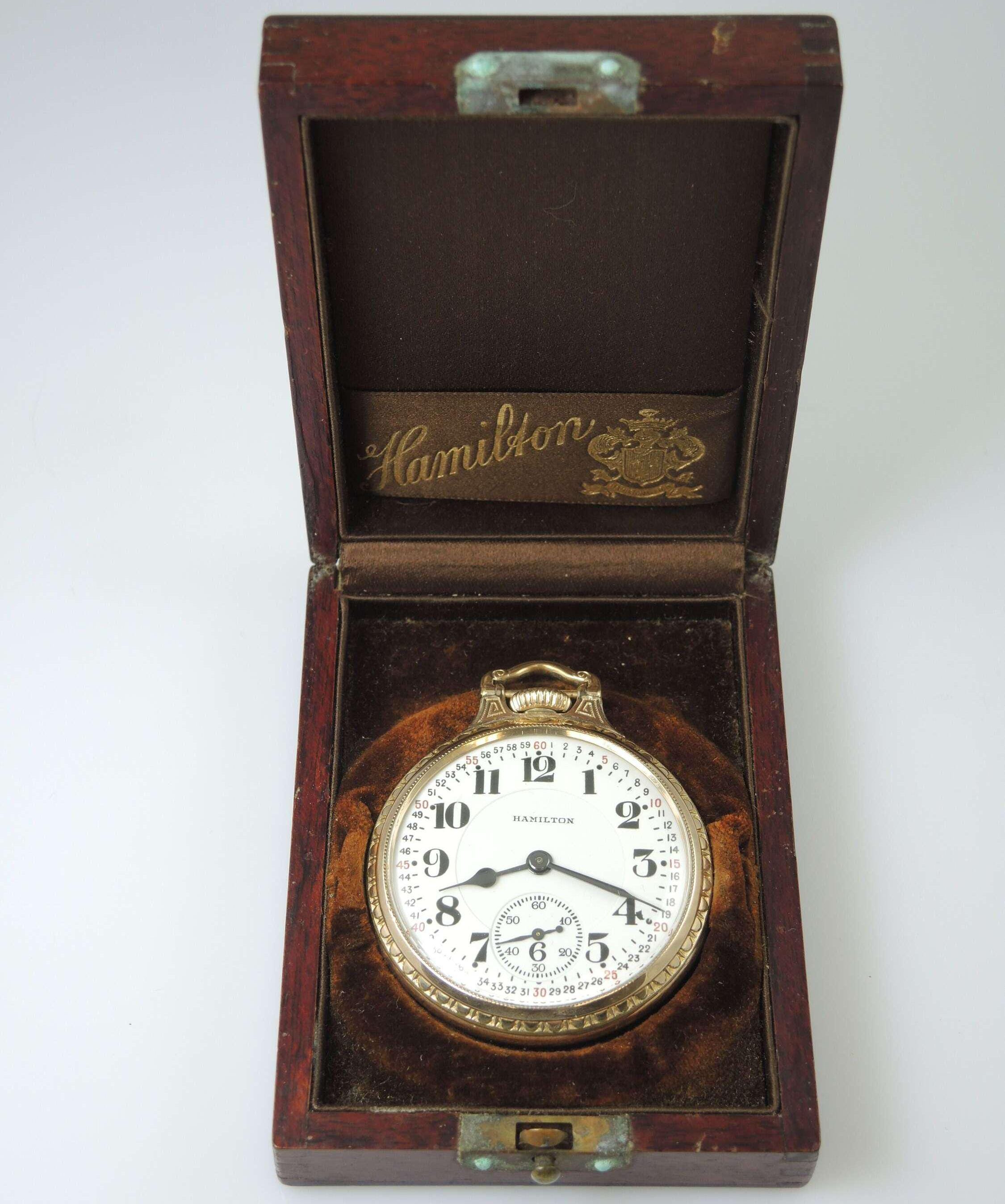新品 16s 23 ジュエル ハミルトン 950 鉄道懐中時計 箱付き c1928