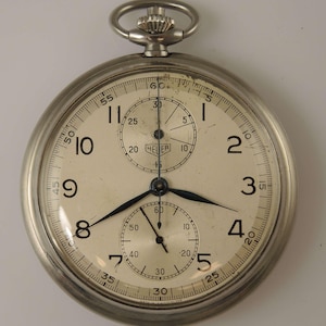 Genuine Heuer Chronograph pocket watch. Grade Valjoux 61 c1950