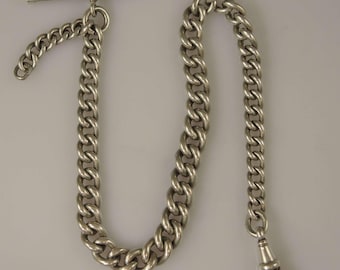 Victorian English silver Trombone link pocket watch chain 1897 