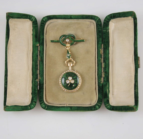 Beautiful 18K gold, green and diamond set fob watch c1890