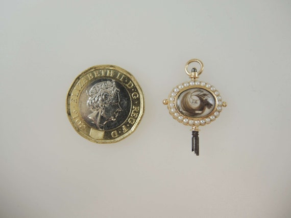 Solid gold pearl set Memento Mori pocket watch ke… - image 2