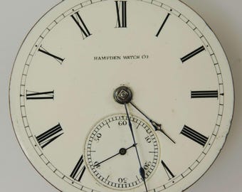 Movimiento de reloj de bolsillo Hampden Key Wound de 18 s y 7 J, c. 1884