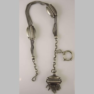 Massive silver Albertina pocket watch chain c1890