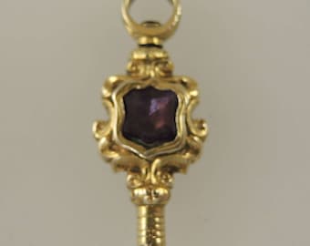 Victorian fancy stone set gold pocket watch key c1850