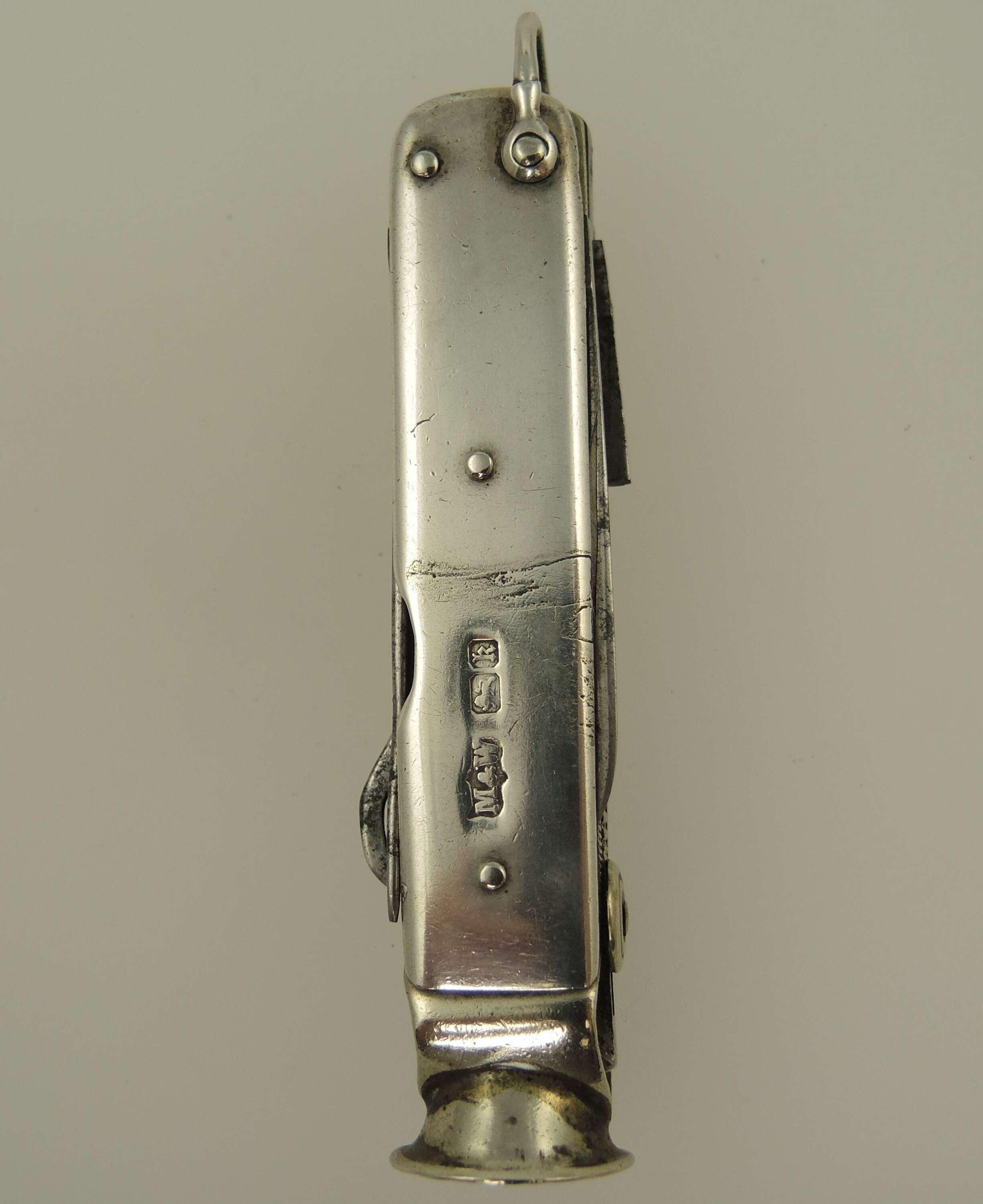 Rare English Silver Multi Tool Penknife With Cigar Cutter by