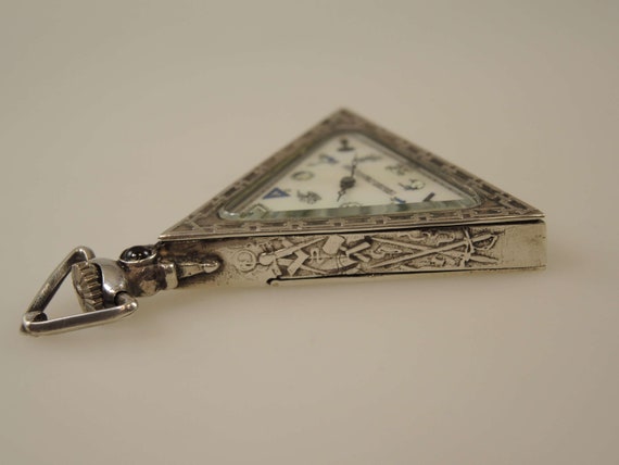 Original silver triangular MASONIC pocket watch c… - image 3